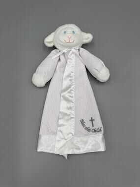 Mary Meyer Baby White Quilted Lamb Sheep Lovey Bless This Child Satin Trim